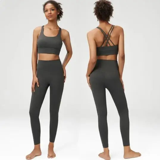 New Lycra Women's Yoga Set 2 Pieces Classic Tracksuit Gym Fitness Suit Women Plus Size Leggings Sports Bra Ladies Sportswear Set