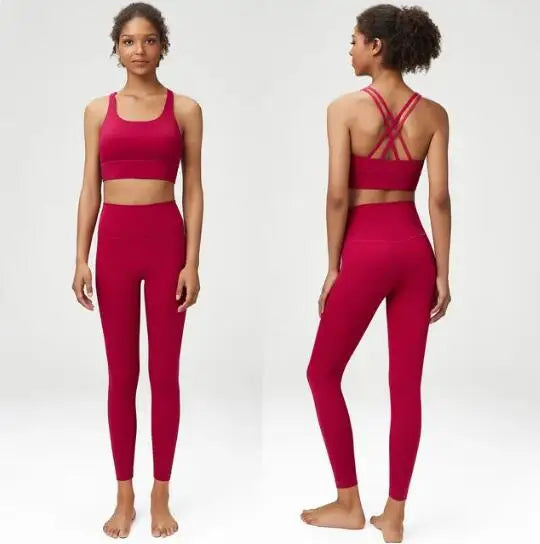 New Lycra Women's Yoga Set 2 Pieces Classic Tracksuit Gym Fitness Suit Women Plus Size Leggings Sports Bra Ladies Sportswear Set