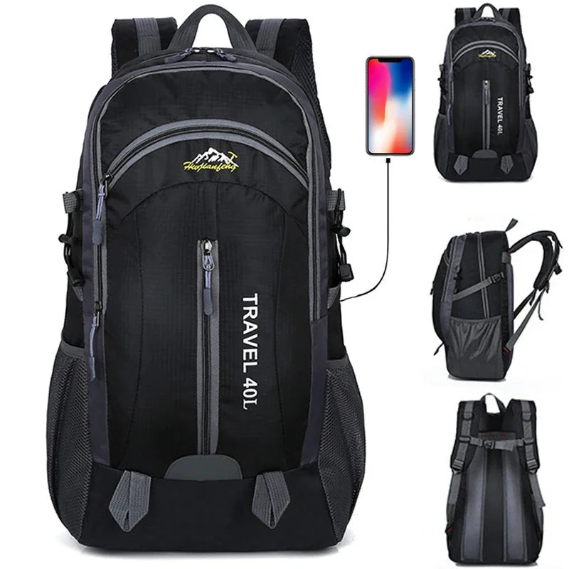 New Men Backpack USB Charging 40L Large Capacity Out Door For Male Bag Waterproof Casual Unisex Black Travel Backpacks