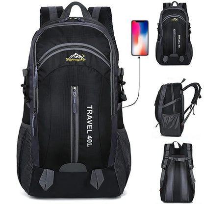 New Men Backpack USB Charging 40L Large Capacity Out Door For Male Bag Waterproof Casual Unisex Black Travel Backpacks