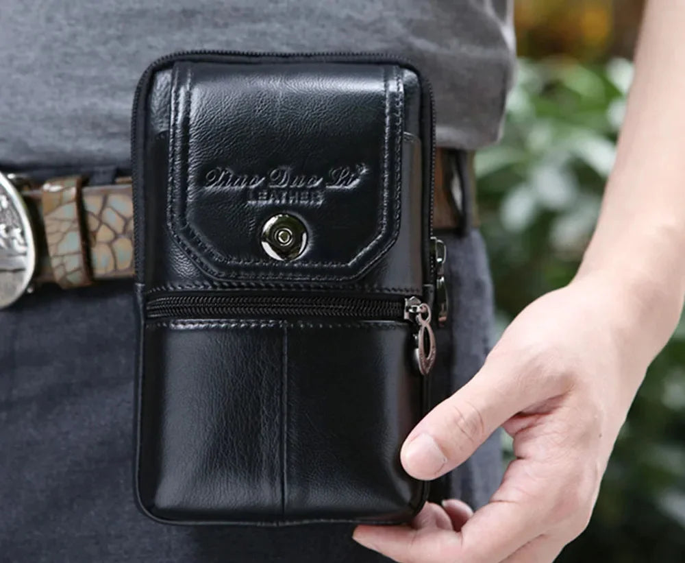 New Men Genuine Leather Waist Pack Pocket Small Belt Hip Bum Fanny Purse Pouch Fashion Cowhide Wallet Cell Mobile/Phone Bag