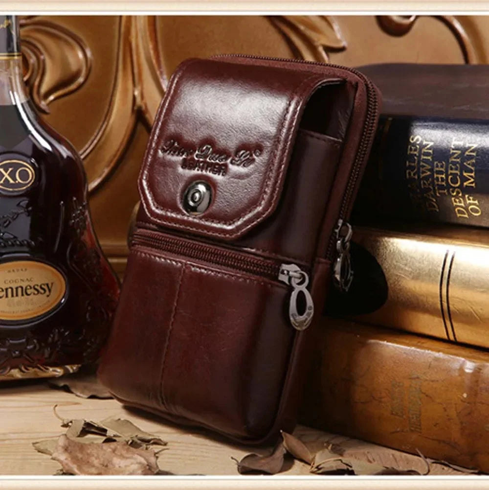 New Men Genuine Leather Waist Pack Pocket Small Belt Hip Bum Fanny Purse Pouch Fashion Cowhide Wallet Cell Mobile/Phone Bag