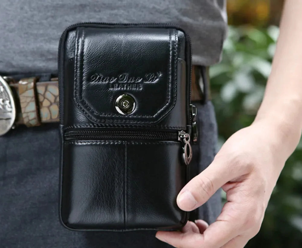 New Men Genuine Leather Waist Pack Pocket Small Belt Hip Bum Fanny Purse Pouch Fashion Cowhide Wallet Cell Mobile/Phone Bag