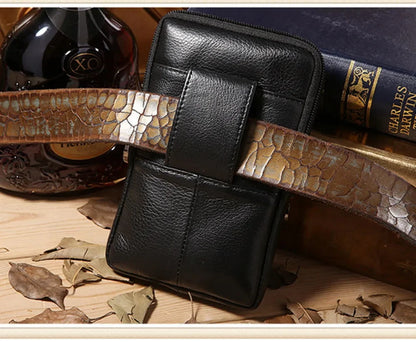 New Men Genuine Leather Waist Pack Pocket Small Belt Hip Bum Fanny Purse Pouch Fashion Cowhide Wallet Cell Mobile/Phone Bag
