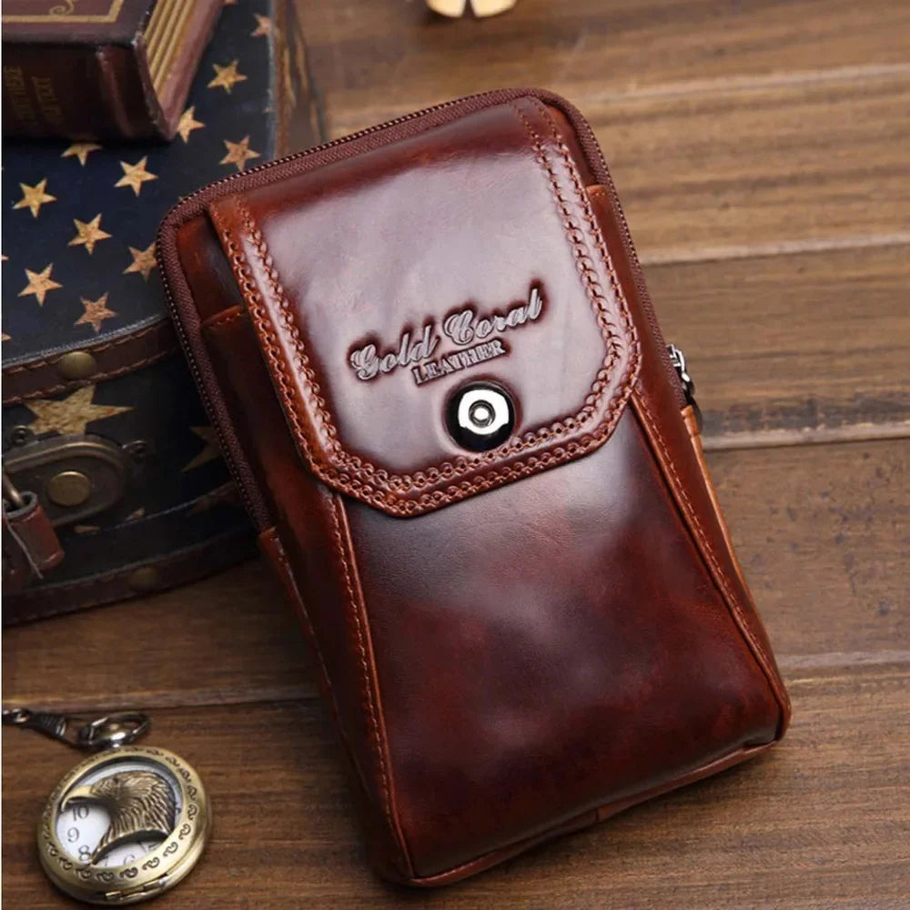 New Men Genuine Leather Waist Pack Pocket Small Belt Hip Bum Fanny Purse Pouch Fashion Cowhide Wallet Cell Mobile/Phone Bag
