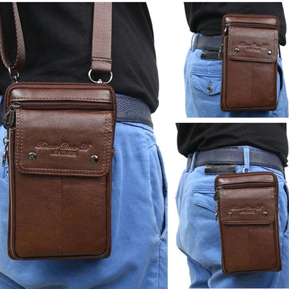 New Men Small Shoulder Fanny Messenger Bags Purse Hook Vertical Casual Fashion Cross Body Genuine Leather Waist Belt Pack Bag