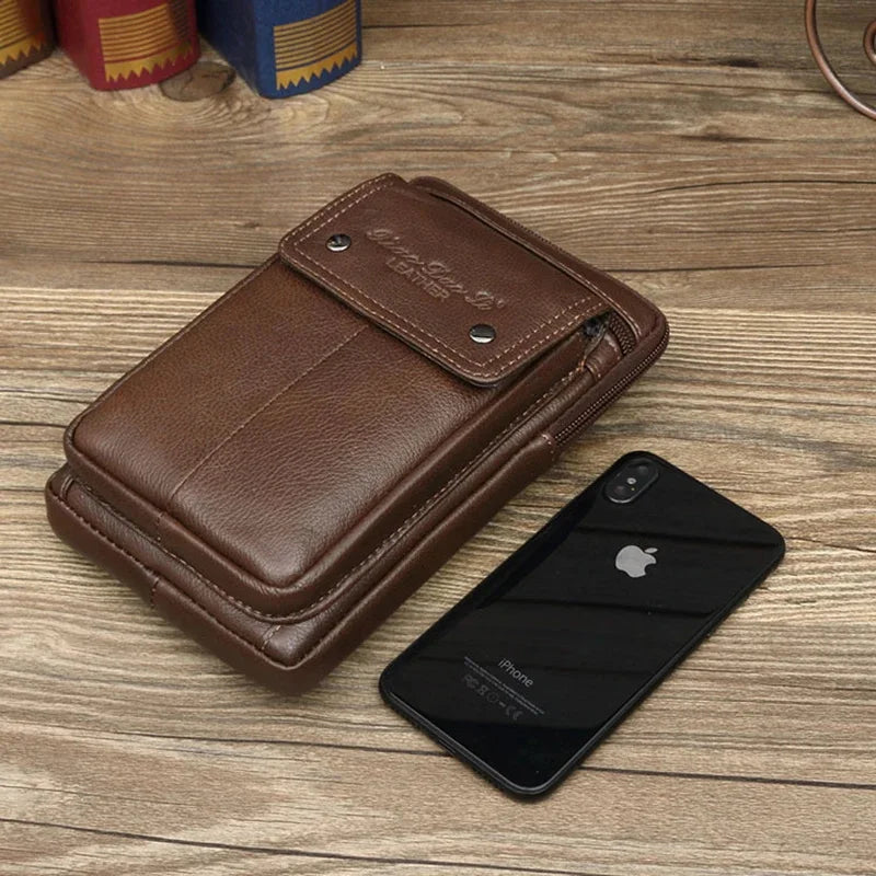 New Men Small Shoulder Fanny Messenger Bags Purse Hook Vertical Casual Fashion Cross Body Genuine Leather Waist Belt Pack Bag