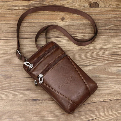 New Men Small Shoulder Fanny Messenger Bags Purse Hook Vertical Casual Fashion Cross Body Genuine Leather Waist Belt Pack Bag