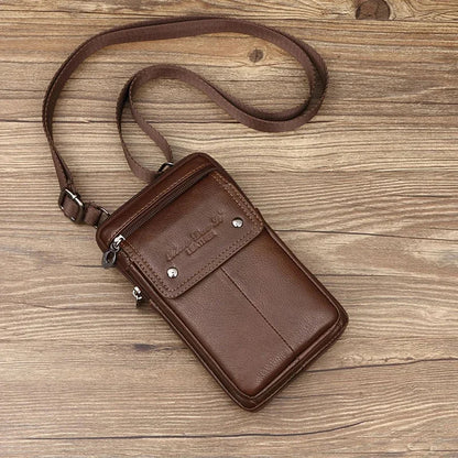 New Men Small Shoulder Fanny Messenger Bags Purse Hook Vertical Casual Fashion Cross Body Genuine Leather Waist Belt Pack Bag
