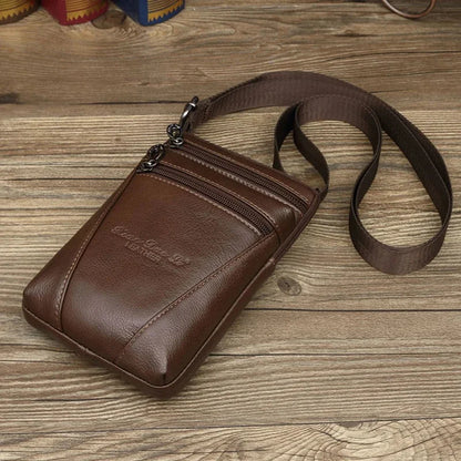 New Men Small Shoulder Fanny Messenger Bags Purse Hook Vertical Casual Fashion Cross Body Genuine Leather Waist Belt Pack Bag