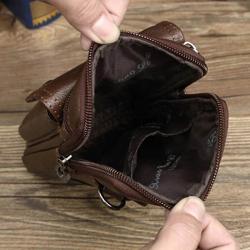 New Men Small Shoulder Fanny Messenger Bags Purse Hook Vertical Casual Fashion Cross Body Genuine Leather Waist Belt Pack Bag