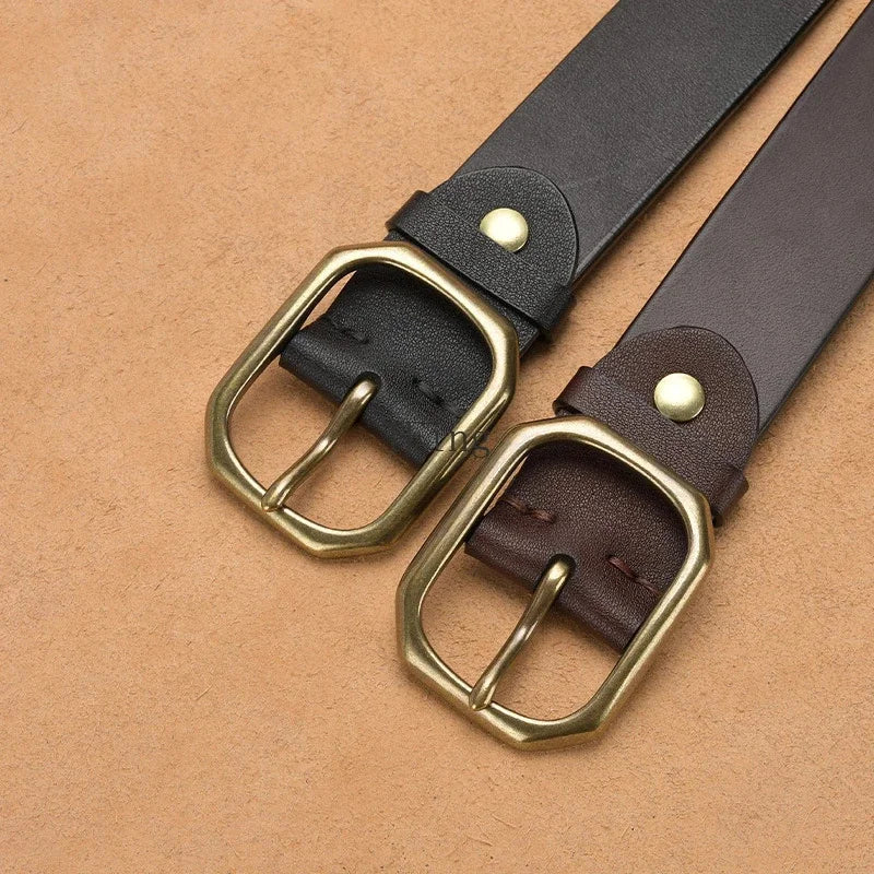 New Men's 3.8CM Wide Full-grain Leather Without Interlayer Casual Pin Buckle Vintage Cowhide Belt Free Shipping