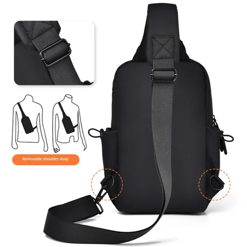 New Men's Casual and Simple Black Waterproof Crossbody Shoulder Fashionable Large Capacity Chest Bag
