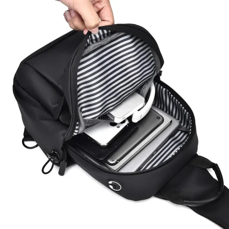 New Men's Casual and Simple Black Waterproof Crossbody Shoulder Fashionable Large Capacity Chest Bag