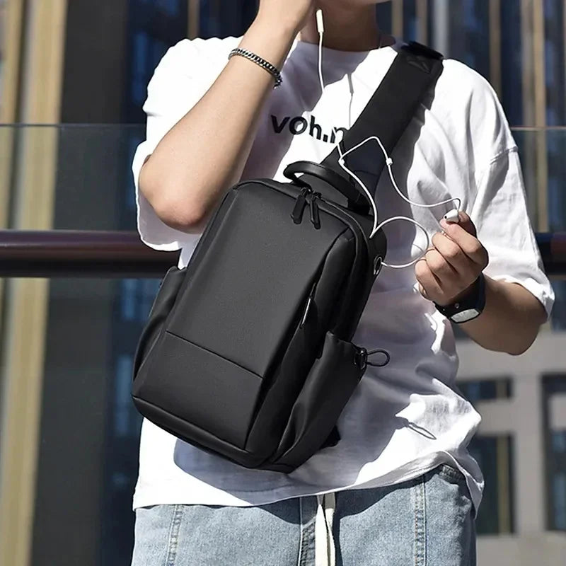 New Men's Casual and Simple Black Waterproof Crossbody Shoulder Fashionable Large Capacity Chest Bag