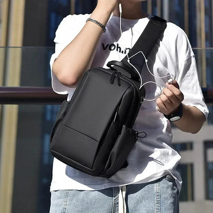 New Men's Casual and Simple Black Waterproof Crossbody Shoulder Fashionable Large Capacity Chest Bag