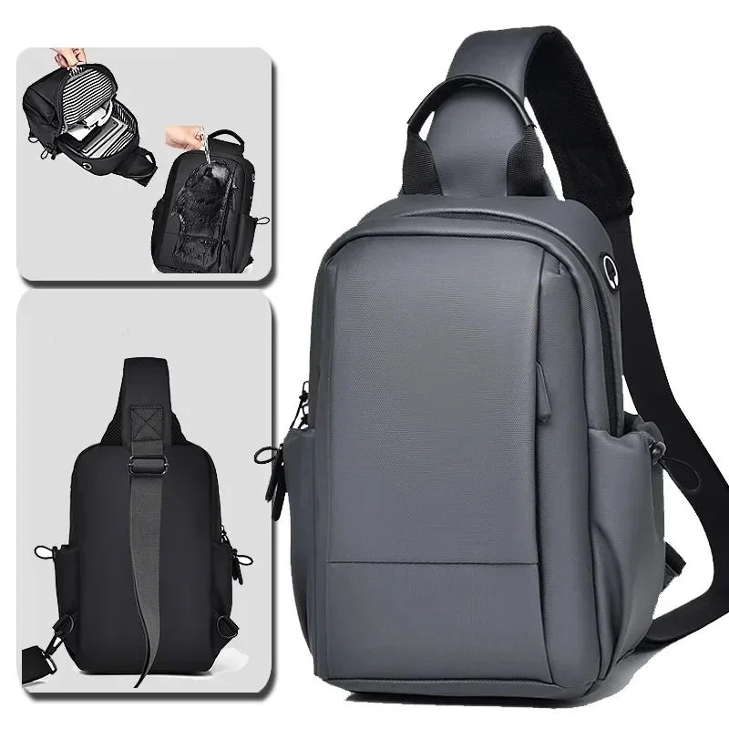 New Men's Casual and Simple Black Waterproof Crossbody Shoulder Fashionable Large Capacity Chest Bag