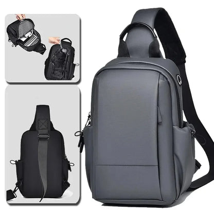 New Men's Casual and Simple Black Waterproof Crossbody Shoulder Fashionable Large Capacity Chest Bag