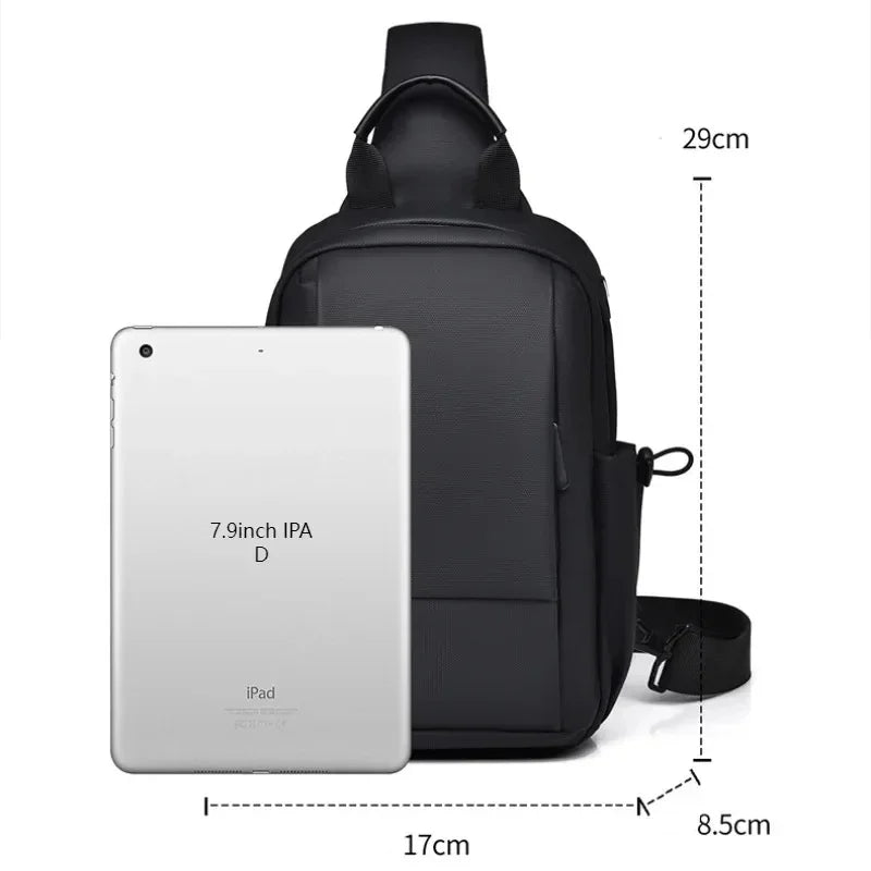 New Men's Casual and Simple Black Waterproof Crossbody Shoulder Fashionable Large Capacity Chest Bag