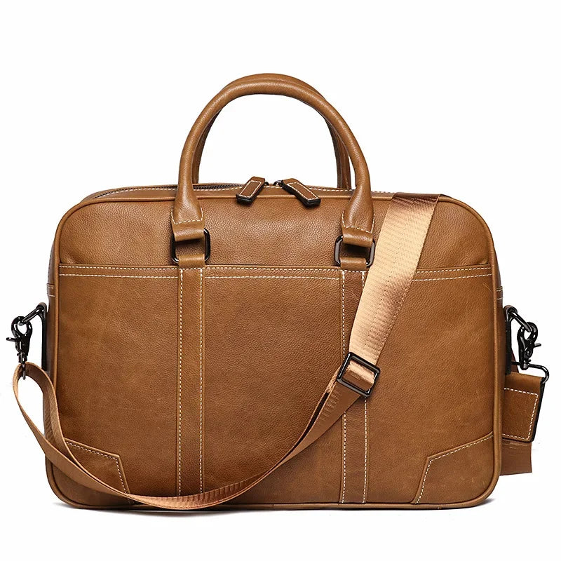 New Men's Genuine Leather Handheld Document Head Layer Cowhide Man Single Shoulder Crossbody Large Capacity Computer Bag
