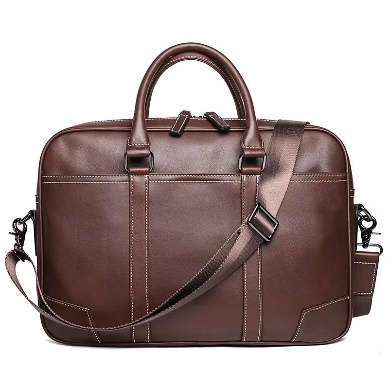 New Men's Genuine Leather Handheld Document Head Layer Cowhide Man Single Shoulder Crossbody Large Capacity Computer Bag