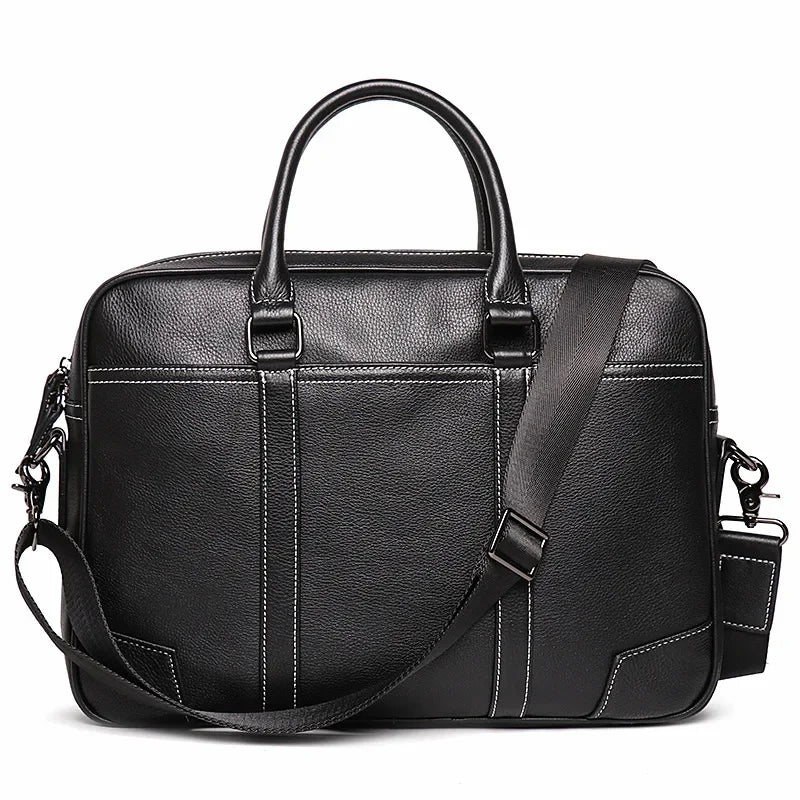 New Men's Genuine Leather Handheld Document Head Layer Cowhide Man Single Shoulder Crossbody Large Capacity Computer Bag