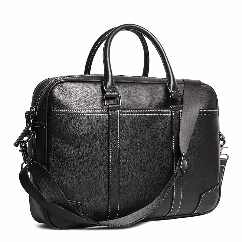 New Men's Genuine Leather Handheld Document Head Layer Cowhide Man Single Shoulder Crossbody Large Capacity Computer Bag