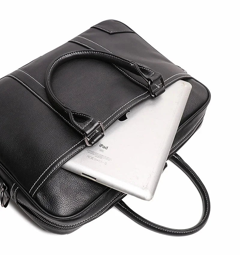 New Men's Genuine Leather Handheld Document Head Layer Cowhide Man Single Shoulder Crossbody Large Capacity Computer Bag