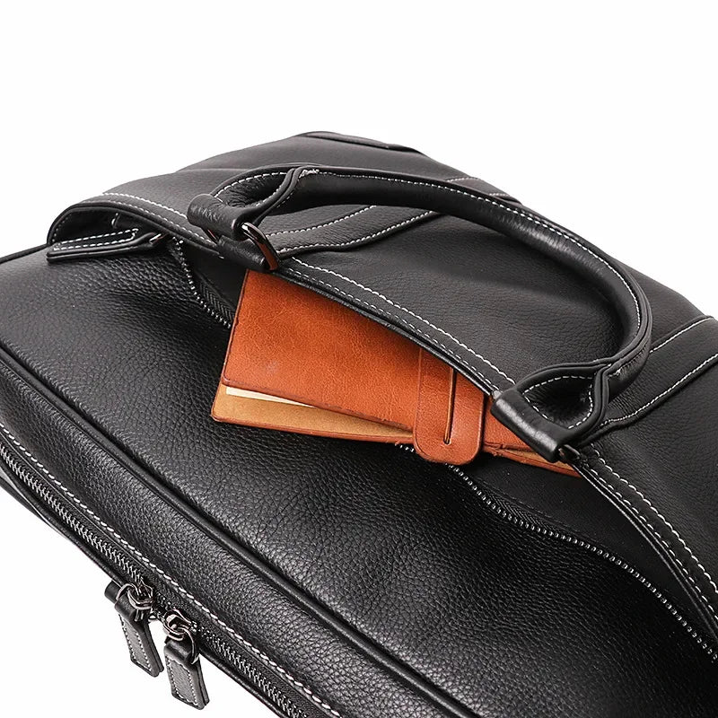 New Men's Genuine Leather Handheld Document Head Layer Cowhide Man Single Shoulder Crossbody Large Capacity Computer Bag