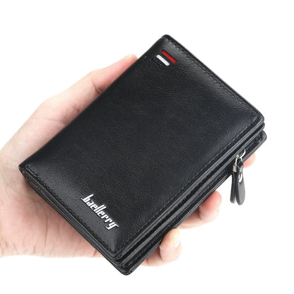 New Men's Short Wallet Large Capacity Cards Holder with Zipper Coin Purse Business Style Leather Wallets for Men