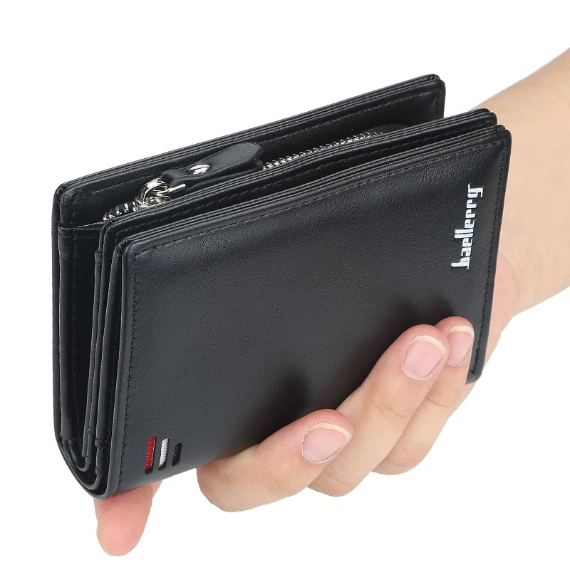 New Men's Short Wallet Large Capacity Cards Holder with Zipper Coin Purse Business Style Leather Wallets for Men