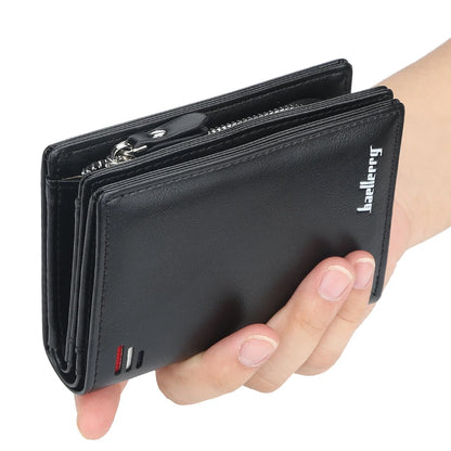 New Men's Short Wallet Large Capacity Cards Holder with Zipper Coin Purse Business Style Leather Wallets for Men