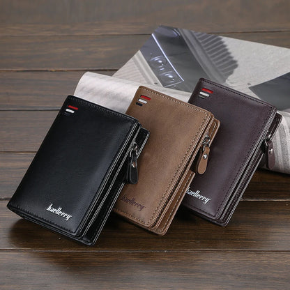 New Men's Short Wallet Large Capacity Cards Holder with Zipper Coin Purse Business Style Leather Wallets for Men