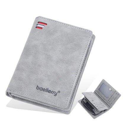 New Men's Short Wallet Large Capacity Cards Holder with Zipper Coin Purse Business Style Leather Wallets for Men