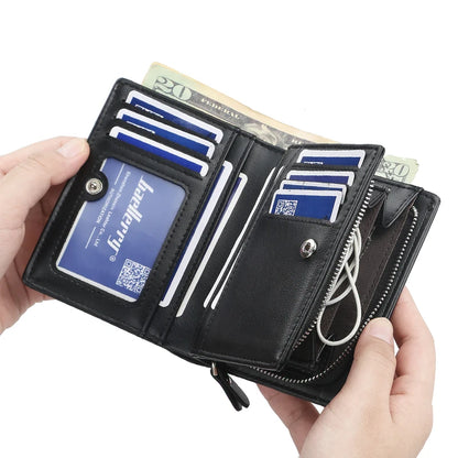 New Men's Short Wallet Large Capacity Cards Holder with Zipper Coin Purse Business Style Leather Wallets for Men
