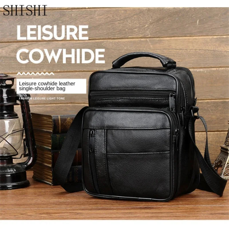 New Men's Soft Leather Shoulder Messenger Business Crossbody Casual Male Hand Tote High Quality Small Travel Bag