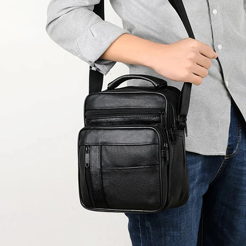New Men's Soft Leather Shoulder Messenger Business Crossbody Casual Male Hand Tote High Quality Small Travel Bag