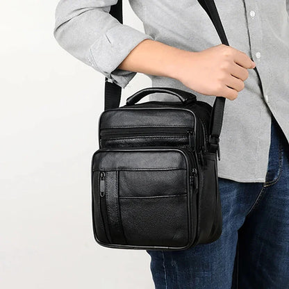 New Men's Soft Leather Shoulder Messenger Business Crossbody Casual Male Hand Tote High Quality Small Travel Bag