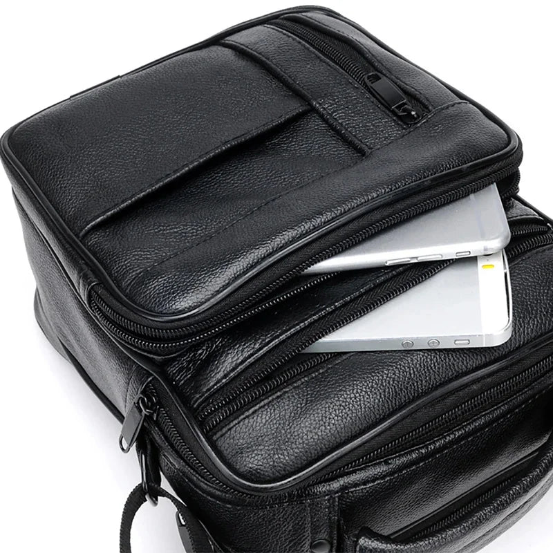 New Men's Soft Leather Shoulder Messenger Business Crossbody Casual Male Hand Tote High Quality Small Travel Bag