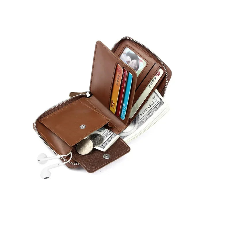 New Men's Zipper Men PU Photo Bank Card Holder Purse for Male Note Compartment Coin Pocket Wallets
