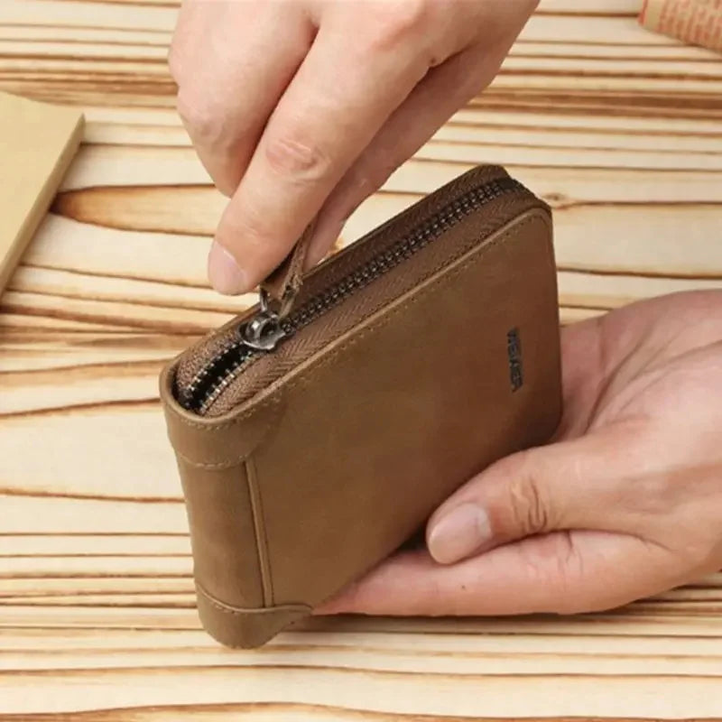 New Men's Zipper Men PU Photo Bank Card Holder Purse for Male Note Compartment Coin Pocket Wallets