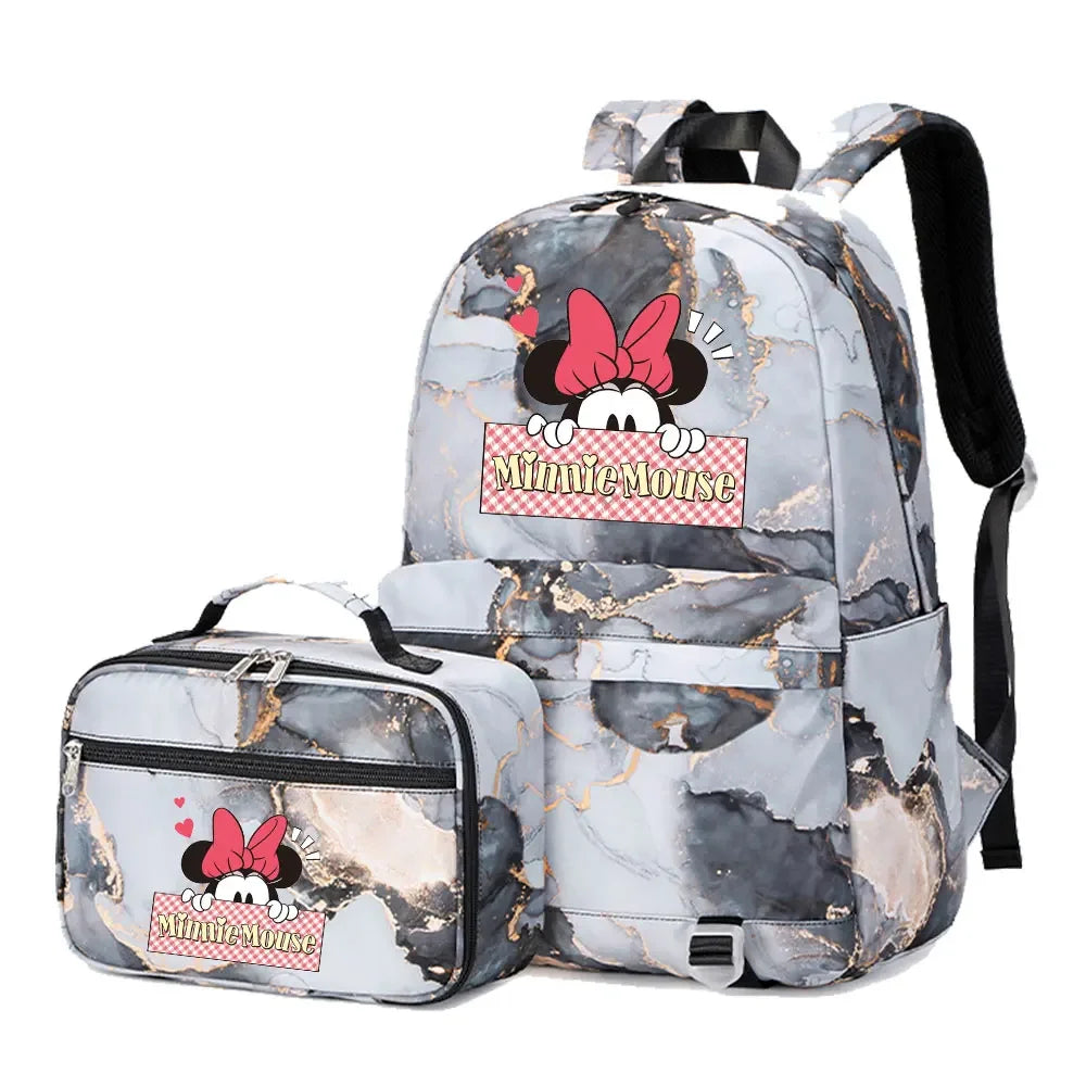 New  Mickey Minnie Mouse 2Pcs Boy Girl Kids School Book Bags Travel Backpack Lunch Bag for Student Teenagers Sets