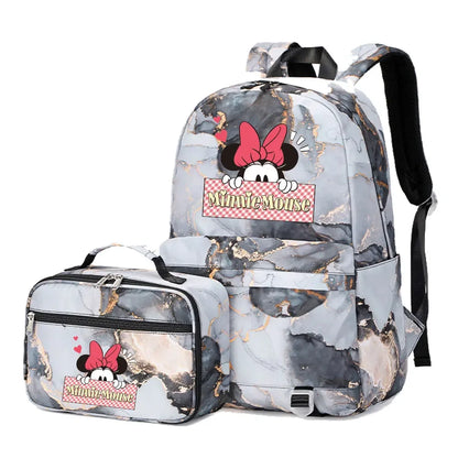 New  Mickey Minnie Mouse 2Pcs Boy Girl Kids School Book Bags Travel Backpack Lunch Bag for Student Teenagers Sets
