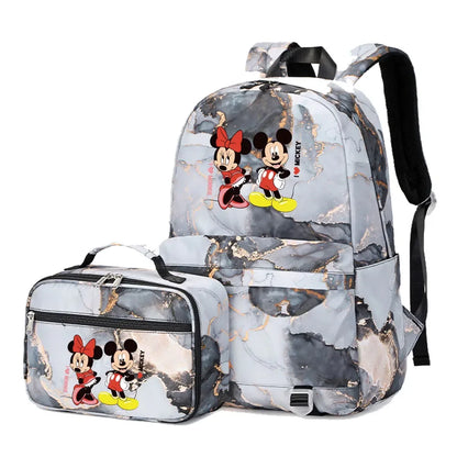 New  Mickey Minnie Mouse 2Pcs Boy Girl Kids School Book Bags Travel Backpack Lunch Bag for Student Teenagers Sets