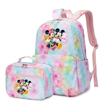 New  Mickey Minnie Mouse 2Pcs Boy Girl Kids School Book Bags Travel Backpack Lunch Bag for Student Teenagers Sets