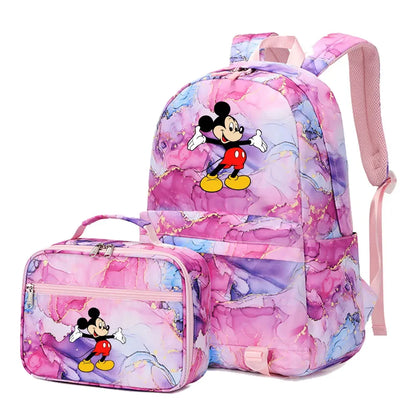 New  Mickey Minnie Mouse 2Pcs Boy Girl Kids School Book Bags Travel Backpack Lunch Bag for Student Teenagers Sets