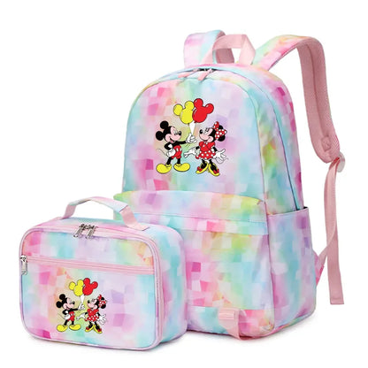 New  Mickey Minnie Mouse 2Pcs Boy Girl Kids School Book Bags Travel Backpack Lunch Bag for Student Teenagers Sets