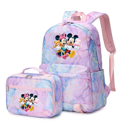New  Mickey Minnie Mouse 2Pcs Boy Girl Kids School Book Bags Travel Backpack Lunch Bag for Student Teenagers Sets