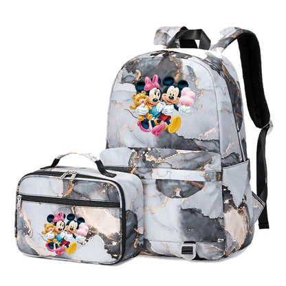 New  Mickey Minnie Mouse 2Pcs Boy Girl Kids School Book Bags Travel Backpack Lunch Bag for Student Teenagers Sets