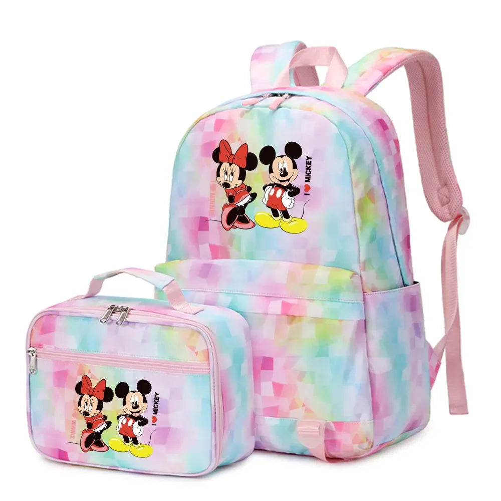New  Mickey Minnie Mouse 2Pcs Boy Girl Kids School Book Bags Travel Backpack Lunch Bag for Student Teenagers Sets